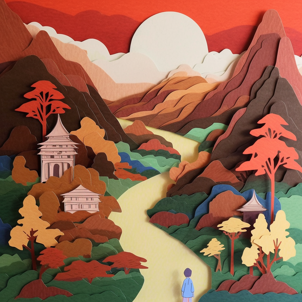 关键词：paper cut craft Retro hayao miyazaki Aesthetic Landscape Painting Solitary Back View