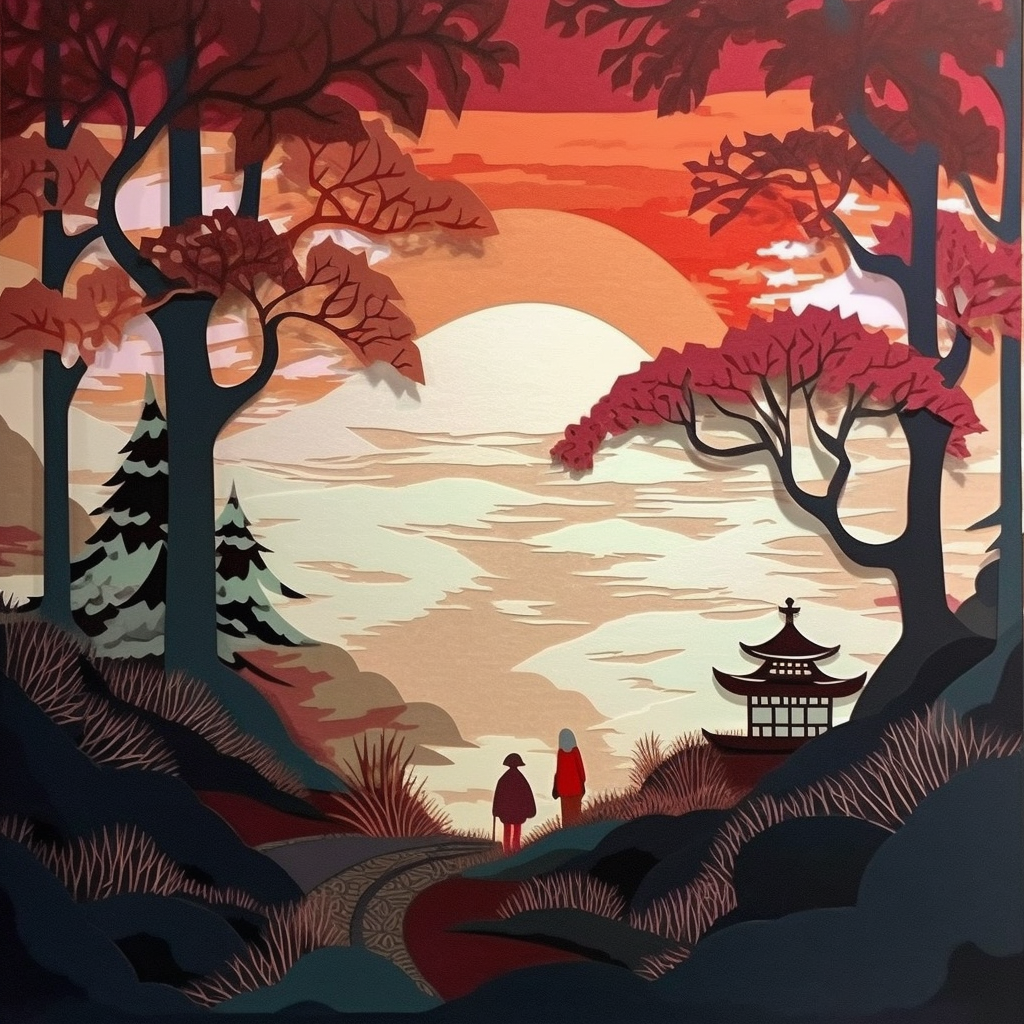 关键词：Hayao Miyazaki paper cut craft Aesthetic Landscape Painting Back View